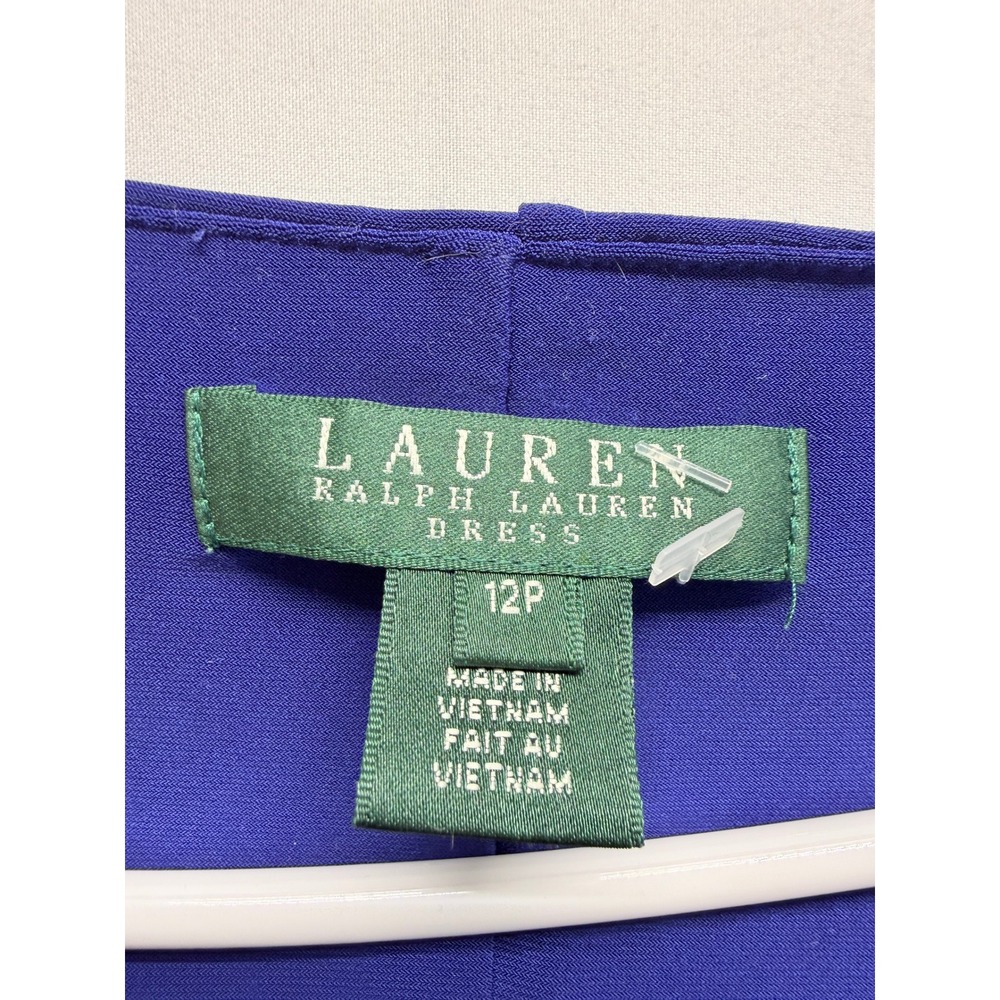 Lauren Ralph Lauren Dress Cowl Neck Ruched 12P Royal Blue Women - Picture 4 of 7